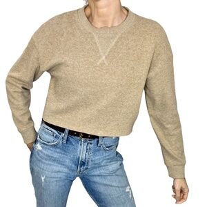 Zara cropped boxy tan brown long sleeve drop shoulder pullover sweater top M